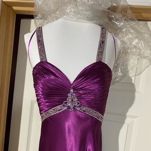 Long magenta evening gown with beading